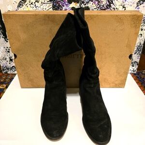 BORN Black Suede MidCalf Boots Slouchy Distressed Chunky Heels Shoes Size 8M